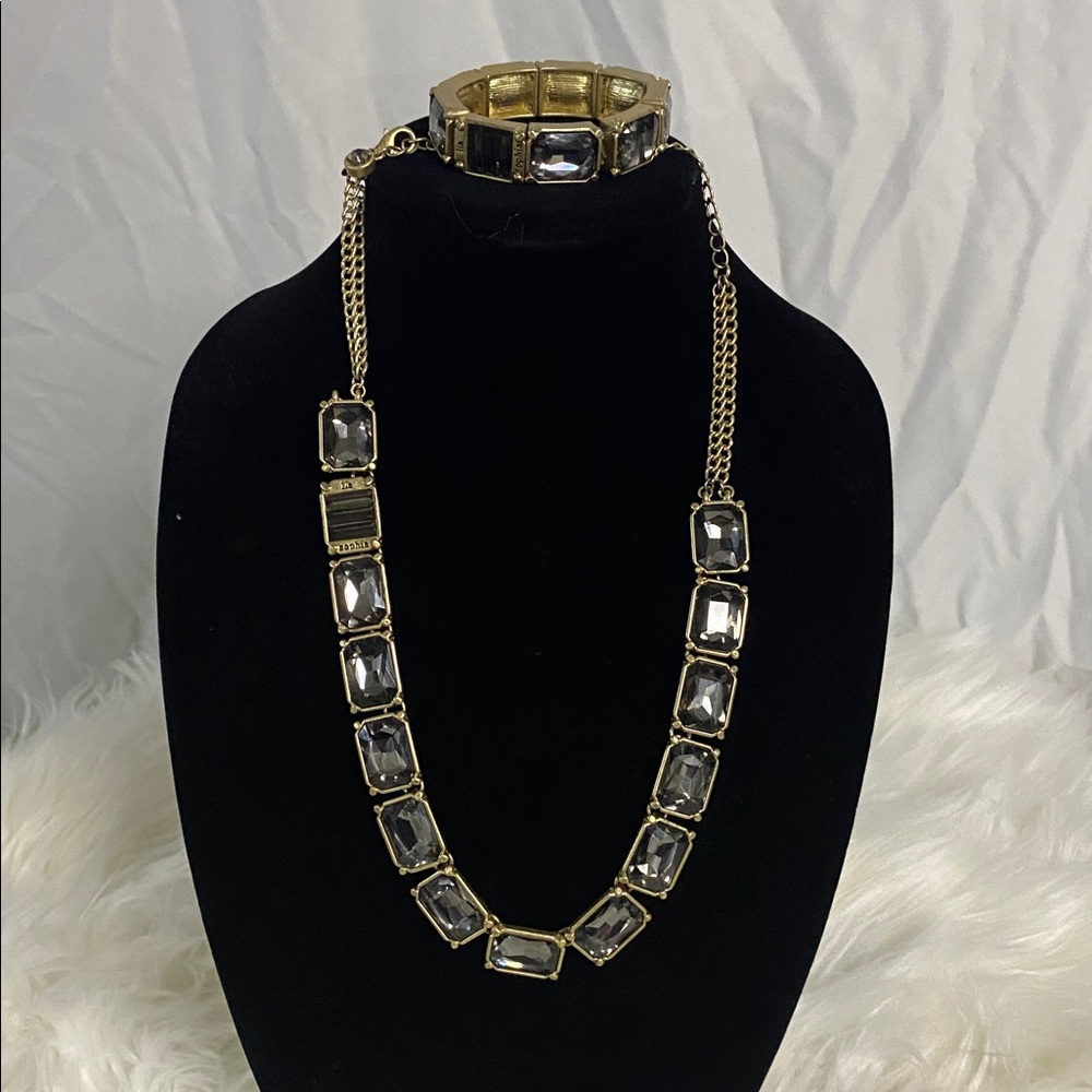 Lia Sophia Smoky Crystal and Gold-Tone Linked Bracelet and necklace set